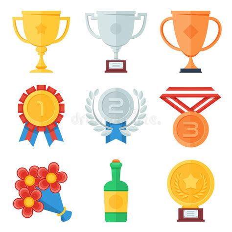 Trophy And Awards Flat Icons Set Stock Vector Illustration Of Bronze