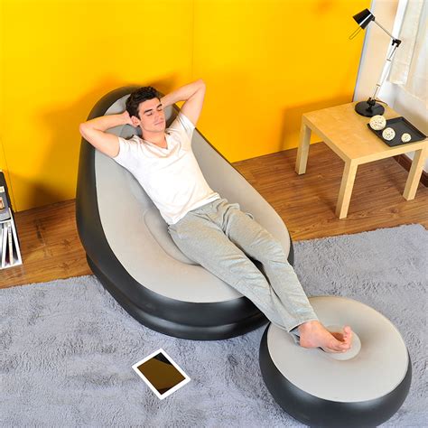Inflatable Deluxe Lounge Lounger Chair With Ottoman Foot Stool Seat