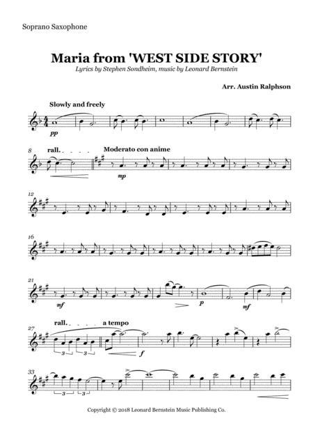 Maria From West Side Story Sax Quartet Free Music Sheet