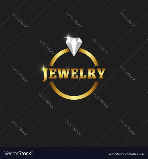 Gold Ring With Diamond Jewelry Logo On The Black Vector Image