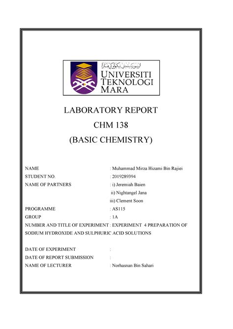 Lab Report 4 Chm138 Laboratory Report Marking Scheme Laboratory