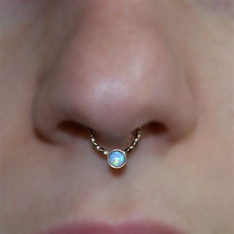 Septum Ring 16g Gold Nose Piercing 3mm Opal Septum Etsy Body