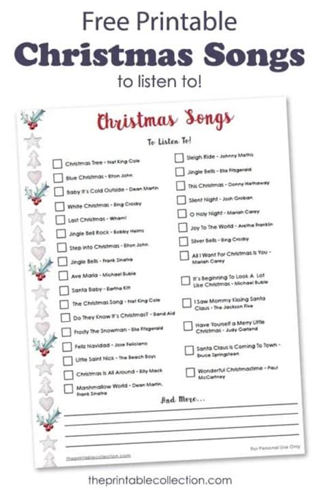 Printable Christmas Songs List The Printable Collection