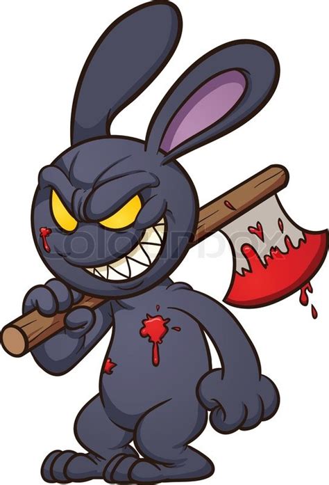 Evil Cartoon Black Bunny Vector Clip Art Illustration With Simple