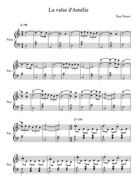 La Valse Damélie Yann Tiersen Blues Piano Piano Piano Sheet Music