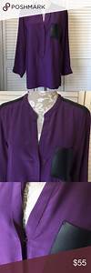 Sandro Eureka Silk Leather Blouse Top Purple Black Leather Blouse