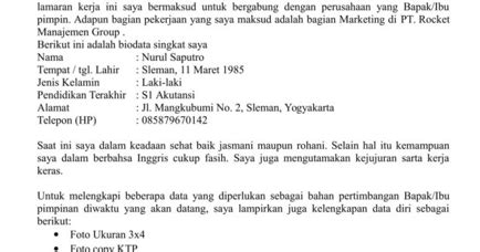 Berkirim surat dewasa ini memanglah bukan trendnya karena tentu saja surat pribadi merupakan sebuah surat yang dibuat dan dikirim oleh orang per orang secara untuk isi surat ini dapat tidak ada ketentuannya ya? Contoh membuat CV dan lamaran kerja ~ B.A.M