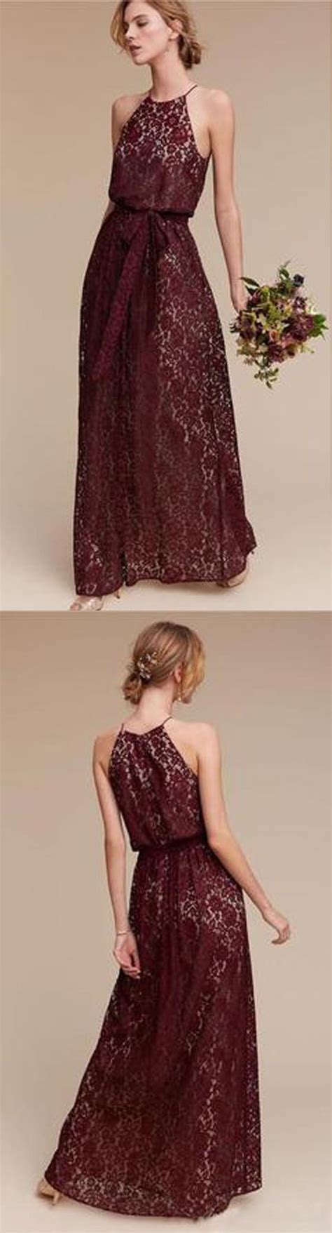 Lace Maroon Long Bridesmaid Dresses For Wedding Party Pm0812