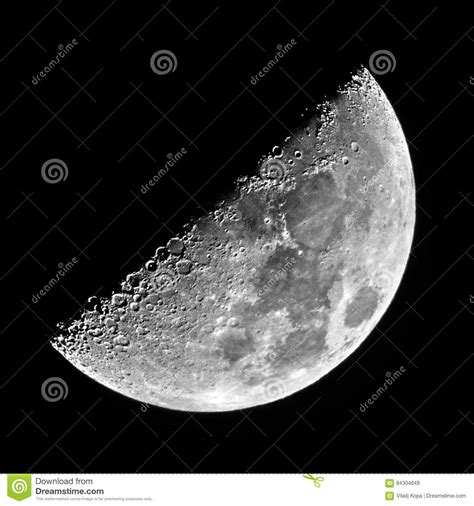 Night Sky And Half Moon Details Observing Over Telescope Stock Image