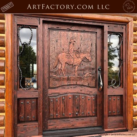 Western Hand Carved Door American Cowboy Riding Weary Carved Doors