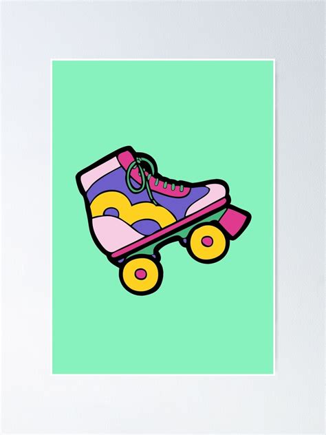 90s Roller Skate Pattern On Neon Jade Poster By Evannave Redbubble