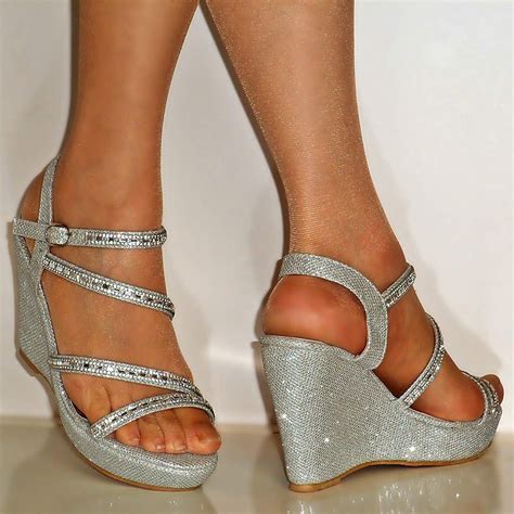 Product Silver Wedding Shoes Prom Heels Ankle Strap Heels