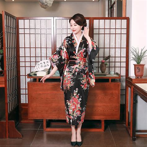 Czarne Modne Trendy Narodowe Kobiety Seksowne Kimono Yukata Z Obi Nowość Wieczorowa Sukienka