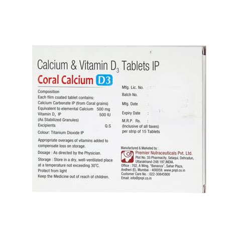 Coral Calcium D3 Tablet 15s Price Uses Side Effects Netmeds