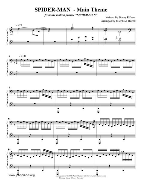 Danny Elfman Spider Man 1 Theme Song Sheet Music Pdf Free Score