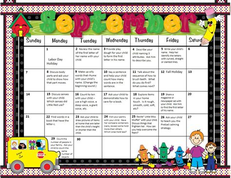 Pre Kindergarten Calendar