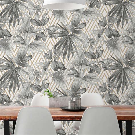 Grandeco Forage Geometric Leaf Wallpaper 156001 A49702 Teal Silver Ebay