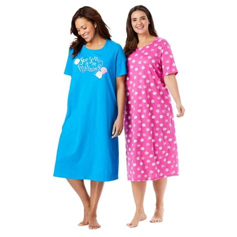 Dreams And Co Womens Plus Size 2 Pack Long Sleepshirts
