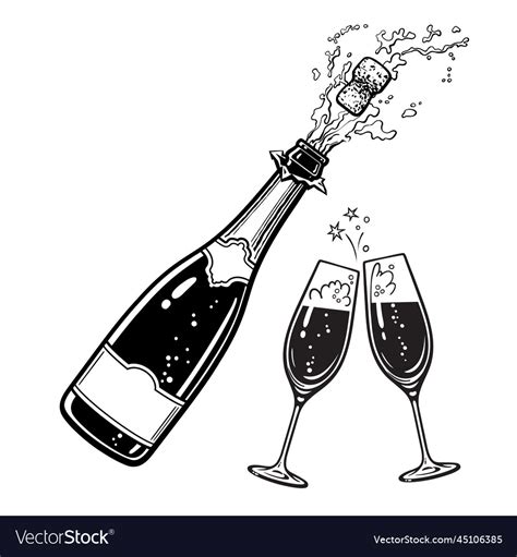 Popping Bottle Of Champagne With Cork Flying Out Vector Image