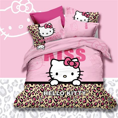 Adorable hello kitty pink duvet cover set. Pink leopard skin print hello kitty 4pc queen size 3d ...