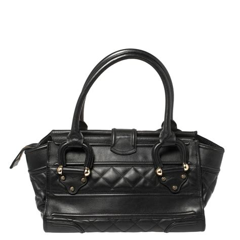 Burberry Black Quilted Patent Leather Manor Satchel At 1stdibs