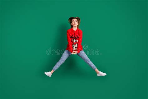 Full Body Photo Of Pretty Funky Pretty Lady Jump High Up Spread Legs X