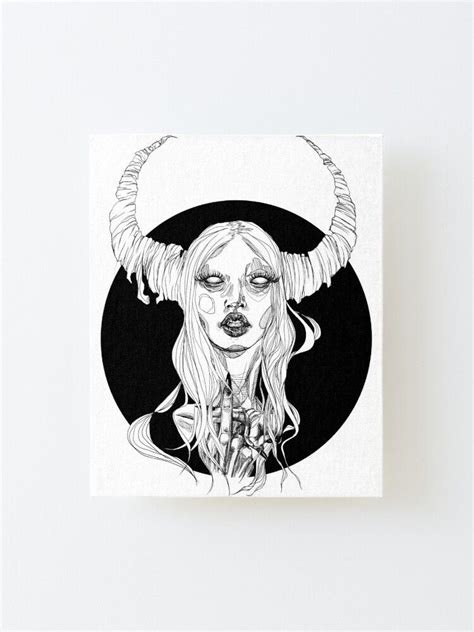 Succubus Portrait Linear Drawing Mounted Print By Mothartink Canvas