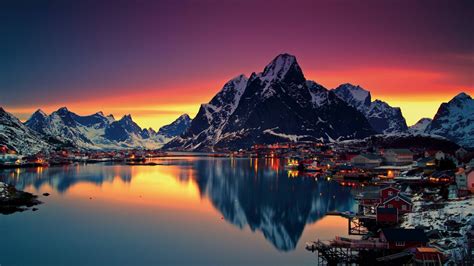 1366x768 Resolution Lofoten Sunrise Near Sea Mountains Norway Island