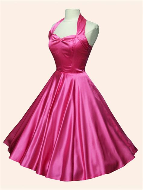 1950s Halterneck Cerise Satin Dress From Vivien Of Holloway Uk