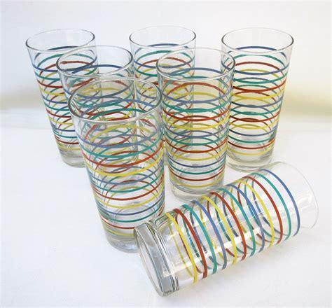 Vintage Drinking Glasses Striped Glasses Large Glasses Etsy Vintage Drinking Glasses Mid
