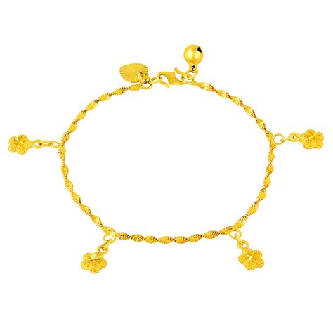 24K Real Gold Bracelet 5 Stars Pendant Bracelet Gold Plated For Women S