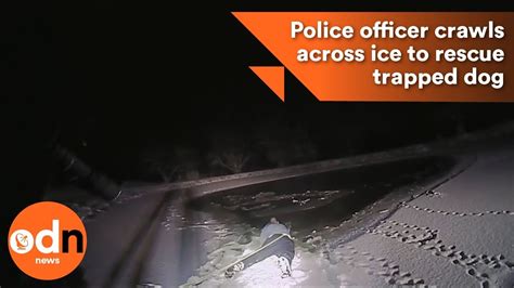 Police Officer Crawls Across Ice To Rescue Trapped Dog Youtube