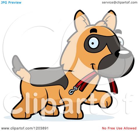 Cartoon Of A Cute German Shepherd Puppy Carrying A Leash Royalty Free