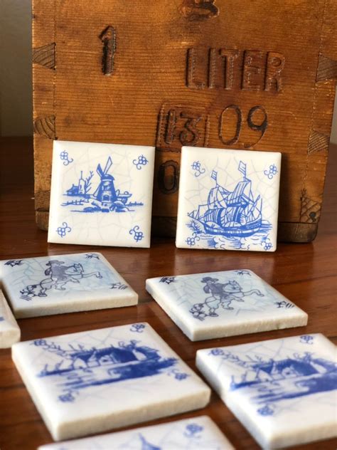 Set Of 14 Small Vintage Delfts Blue Collectible Tiles Holland Rotterdam