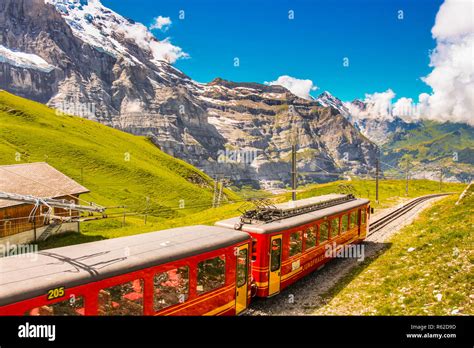 The Jungfraubahn Train Transports Tourists To Jungfraujoch Railway