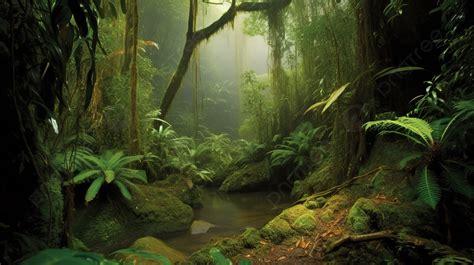 hình nền nền rừng xanh và rêu với một con lạch nền hình ảnh rừng mưa nhiệt đới background