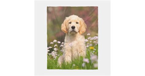Cute Golden Retriever Dog Puppy In Flowers Fleece Blanket Zazzle