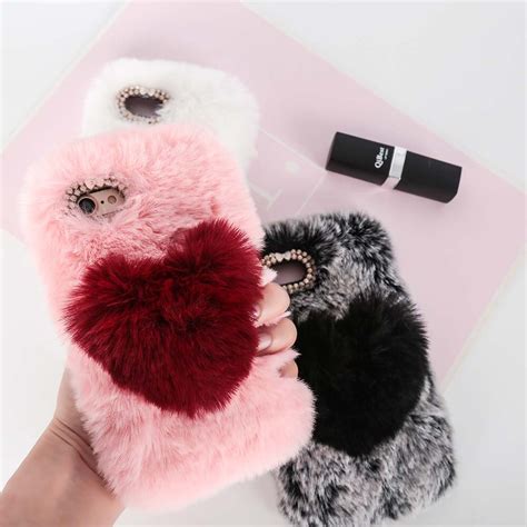 Cute Fluffy Rabbit Fur Phone Case For Iphone X 10 Xr Xs Max Warm Furry Soft Cover For Iphone 6