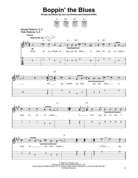Boppin The Blues Sheet Music Carl Perkins Easy Guitar Tab