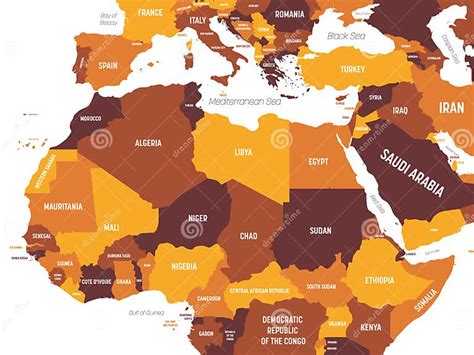 Northern Africa Map Brown Orange Hue Colored On Dark Background High