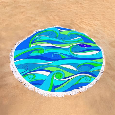 Whimsical Summer Waves Round Beach Towel For Sale By Shara Lee Round