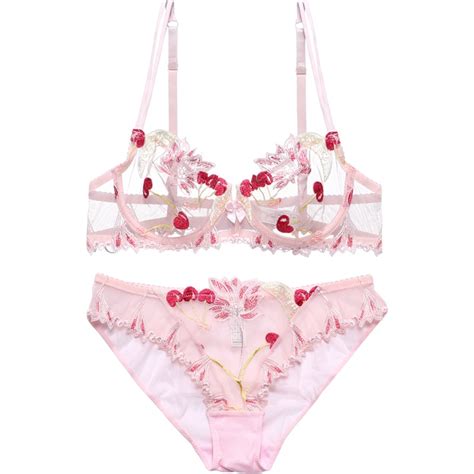 Pink Bra And Panty Set Transparent Bra Set Push Up Lingerie Kawaii
