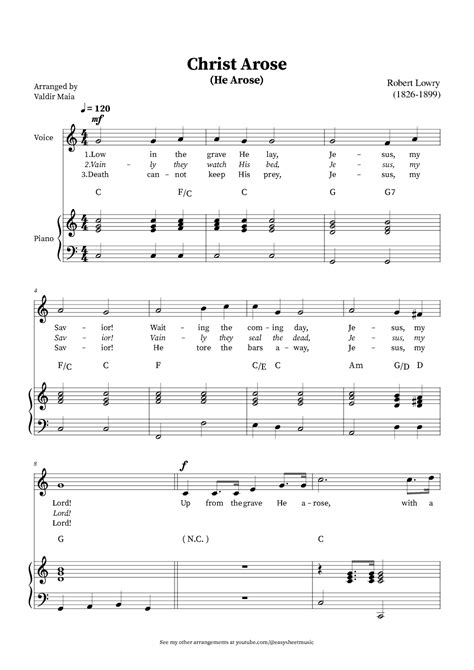 Christ Arose He Arose Voice An Piano With Chords In C Sheet Music