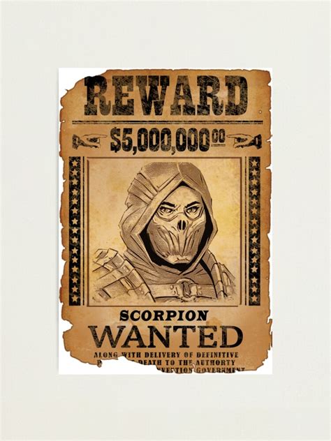 Scorpion Wanted Poster Mortal Kombat Photographic Print For Sale By Haleem11 Redbubble
