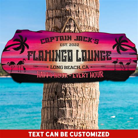 Personalized Flamingo Lounge Printed Wood Sign Tiki Bar Beach House