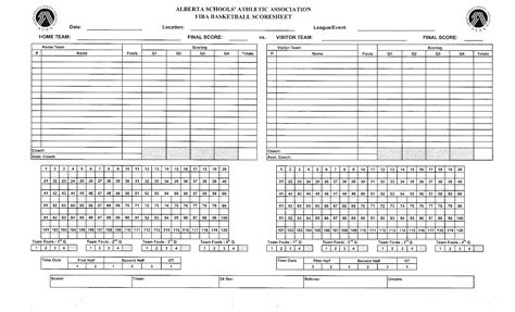 Basketball Score Sheet Template Excel