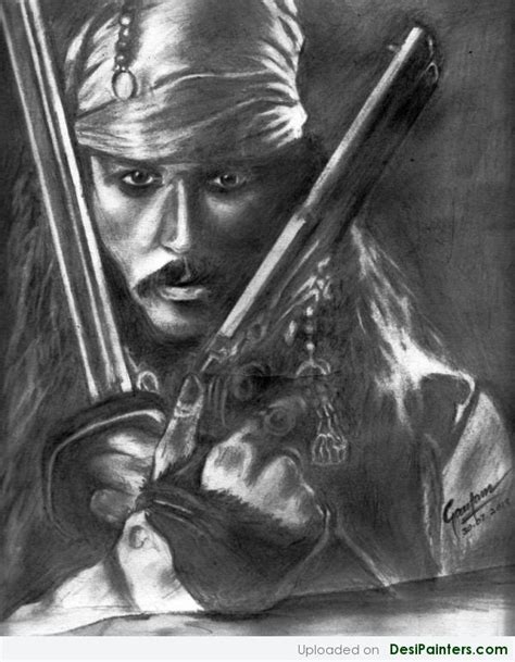 Charcoal Sketch Of Captain Jack Sparrow Desi Painters