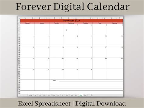 Forever Digital Calendar Excel Digital Planner Calendar Template