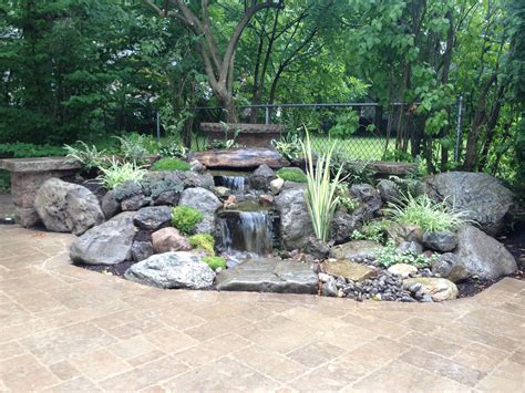 Pondless Waterfalls Water Feature Landscape Design With Paver Patio
