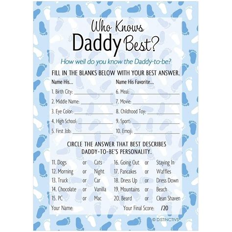 Who Knows Daddy Best Baby Shower Game Cards Count It S A Boy In